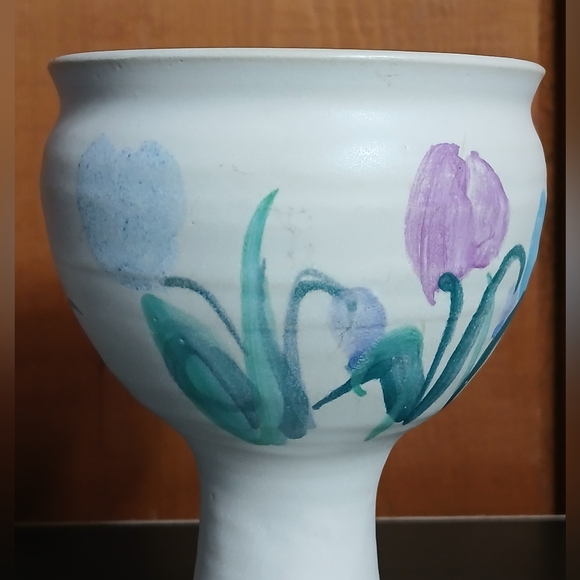 Flo Greig Studio Art Pottery Floral Chalice Goblet Cup New Brunswick Canada - Picture 3 of 7